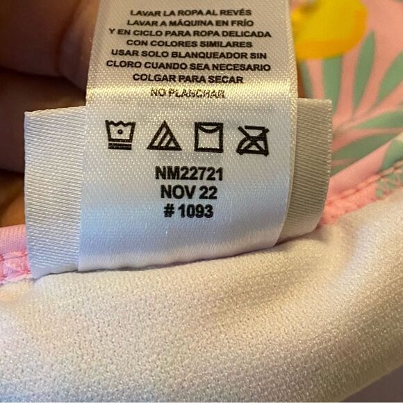 Nicole Miller 2 PC Tropical Pink Green Pom Pom Bikini Swimsuit UPF 50 Girl S 7/8 - Picture 9 of 10